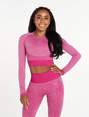 ADAPT Seamless Long Sleeve Crop Top / Power Pink-T-Shirts & Tops-Womens