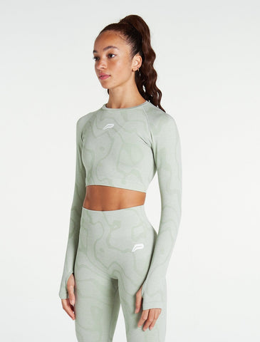 Sustainable Seamless Long Sleeve Crop Top / Sage Green-T-Shirts & Tops-Womens
