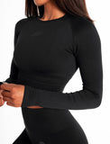 ADAPT Seamless Long Sleeve Crop Top / Blackout-T-Shirts & Tops-Womens