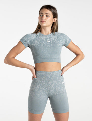 Cosmic Seamless Crop Top / Teal Ombre-T-Shirts & Tops-Womens