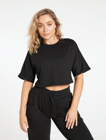 Ease Crop T-Shirt / Blackout-T-Shirts & Tops-Womens