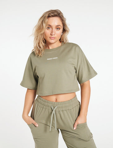 Ease Crop T-Shirt / Olive-T-Shirts & Tops-Womens