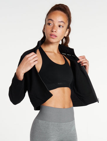 Iconic Crop Fleece Jacket / Black-Jackets & Hoodies-Womens